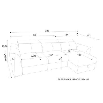 Uniwersalna narożna rozkładana sofa trzyosobowa z pojemnikiem na pościel TRENTO szara
