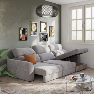 Uniwersalna narożna rozkładana sofa trzyosobowa z pojemnikiem TRENTO taupe
