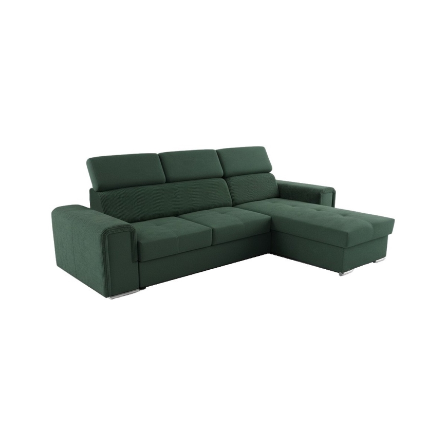 Uniwersalny narożnik rozkładany w kształcie L z pojemnikiem SALVADA zielony