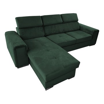 Uniwersalna narożna rozkładana sofa w kształcie litery L z pojemnikiem na pościel SALVADA zielona