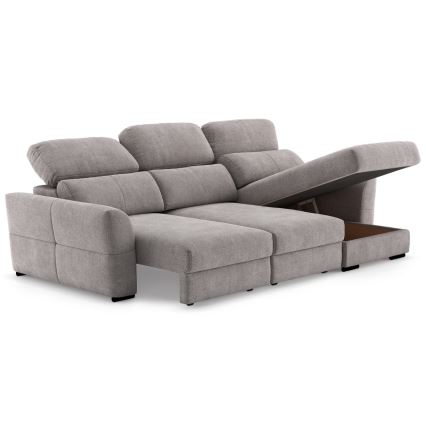 Uniwersalna narożna rozkładana sofa trzyosobowa z pojemnikiem TRENTO taupe