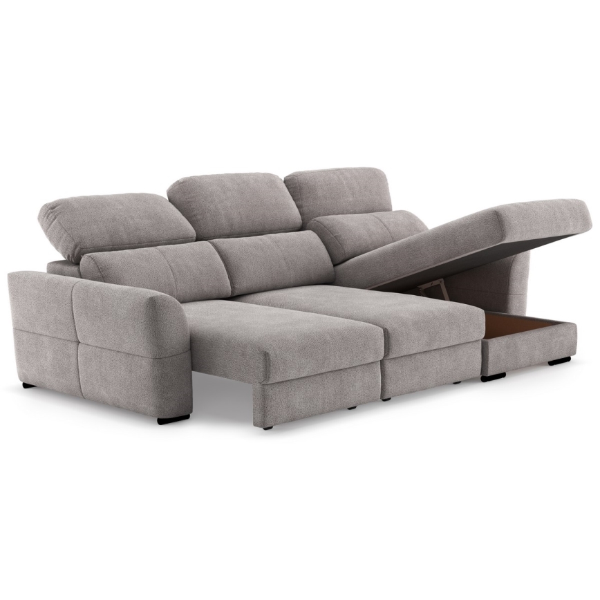 Uniwersalna narożna rozkładana sofa trzyosobowa z pojemnikiem TRENTO taupe