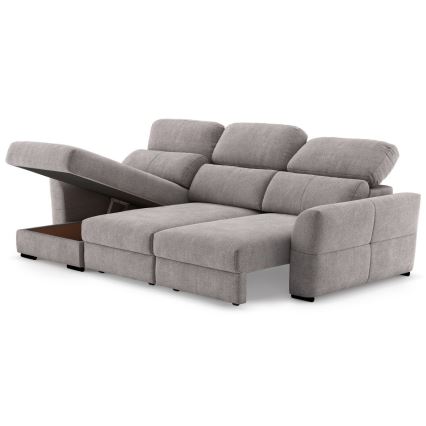 Uniwersalna narożna rozkładana sofa trzyosobowa z pojemnikiem TRENTO taupe