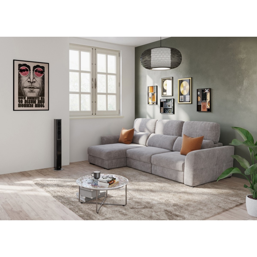 Uniwersalna narożna rozkładana sofa trzyosobowa z pojemnikiem TRENTO taupe