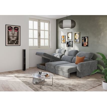 Uniwersalna rozkładana sofa narożna trzyosobowa z miejscem do przechowywania TRENTO szary