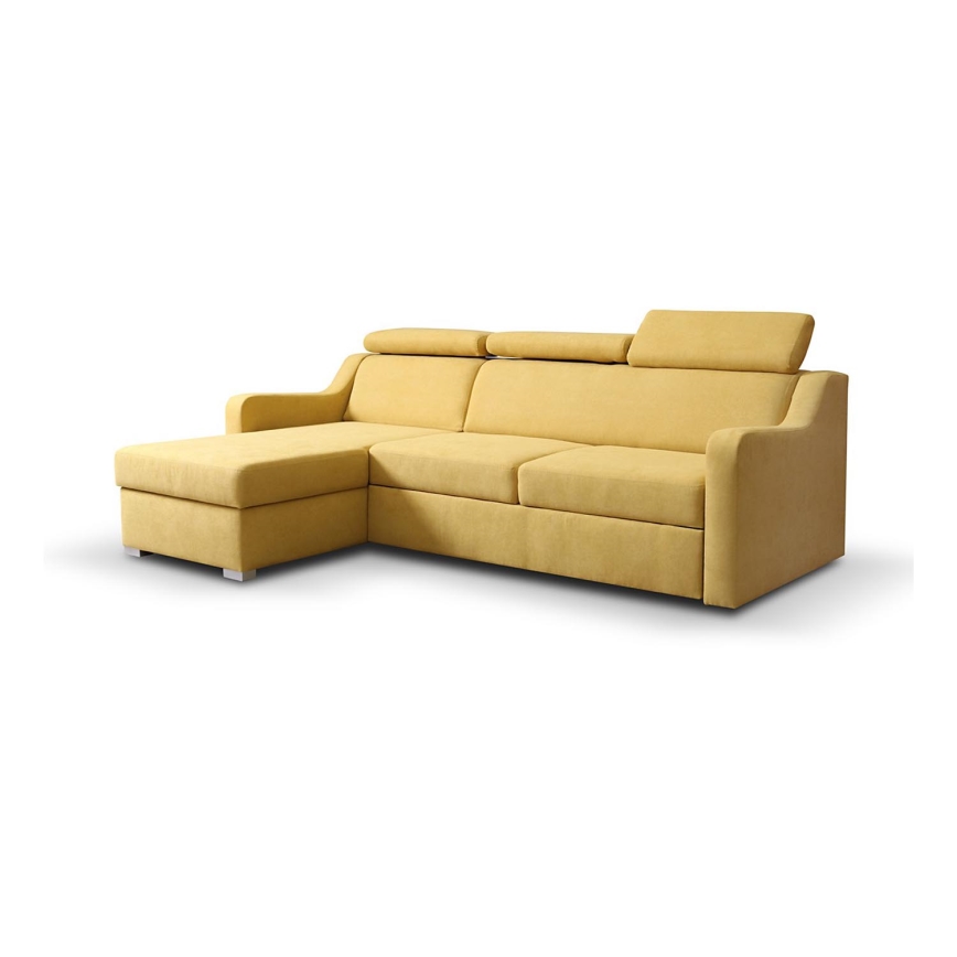 Uniwersalna rozkładana narożna sofa z miejscem do przechowywania PORTO żółty