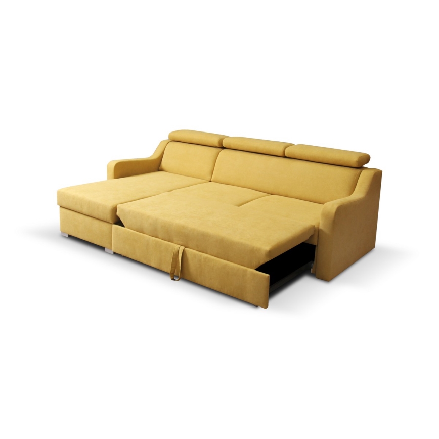 Uniwersalna rozkładana narożna sofa z miejscem do przechowywania PORTO żółty