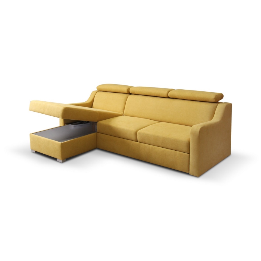 Uniwersalna rozkładana narożna sofa z miejscem do przechowywania PORTO żółty