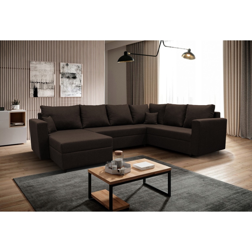 Uniwersalna rozkładana narożna sofa z miejscem do przechowywania do U SEYA brązowy
