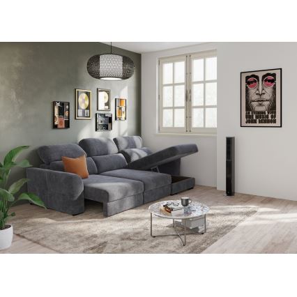 Uniwersalna rozkładana sofa narożna z miejscem do przechowywania TRENTO antracyt