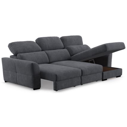Uniwersalna rozkładana sofa narożna z miejscem do przechowywania TRENTO antracyt