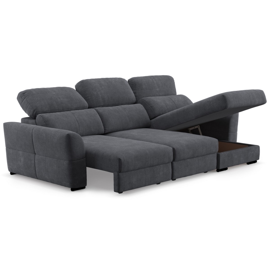 Uniwersalna rozkładana sofa narożna z miejscem do przechowywania TRENTO antracyt
