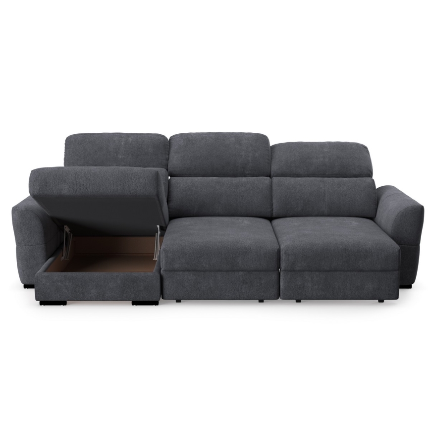 Uniwersalna rozkładana sofa narożna z miejscem do przechowywania TRENTO antracyt