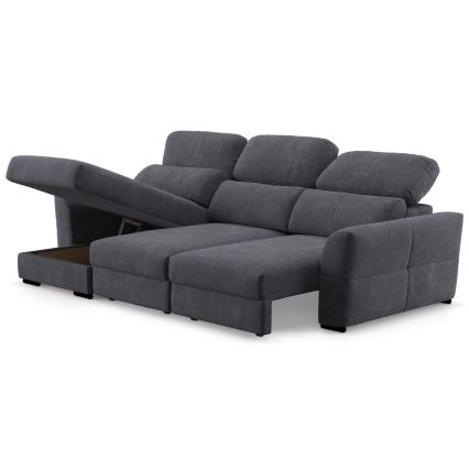 Uniwersalna rozkładana sofa narożna z miejscem do przechowywania TRENTO antracyt