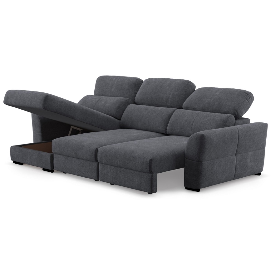 Uniwersalna rozkładana sofa narożna z miejscem do przechowywania TRENTO antracyt