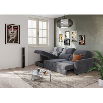 Uniwersalna rozkładana sofa narożna z miejscem do przechowywania TRENTO antracyt