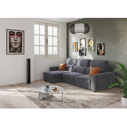 Uniwersalna rozkładana sofa narożna z miejscem do przechowywania TRENTO antracyt