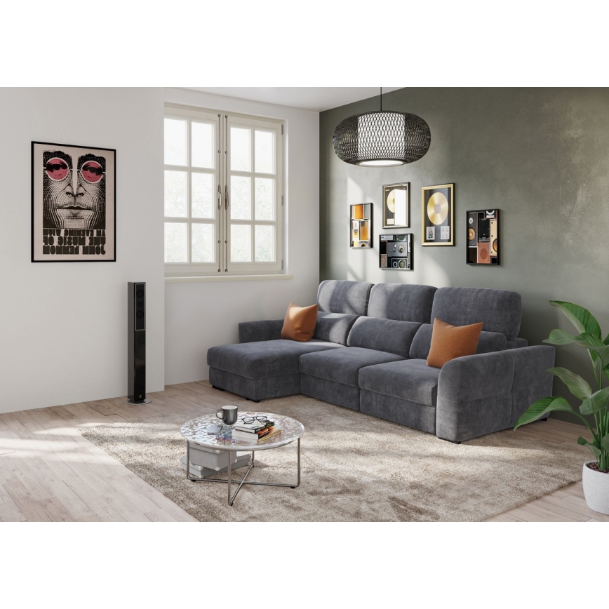 Uniwersalna rozkładana sofa narożna z miejscem do przechowywania TRENTO antracyt