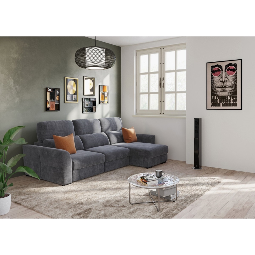 Uniwersalna rozkładana sofa narożna z miejscem do przechowywania TRENTO antracyt