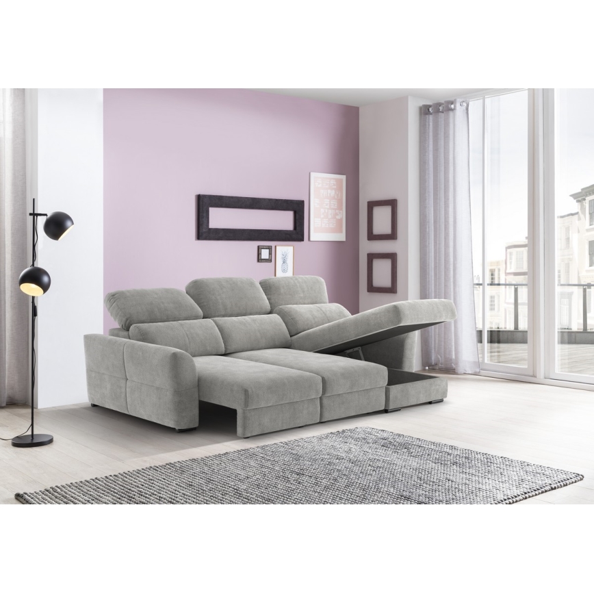 Uniwersalny rozkładana sofa narożna z miejscem do przechowywania TRENTO jasnoszary