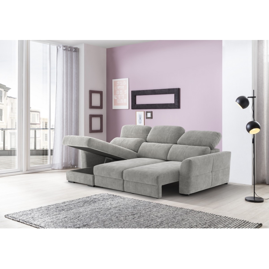 Uniwersalny rozkładana sofa narożna z miejscem do przechowywania TRENTO jasnoszary
