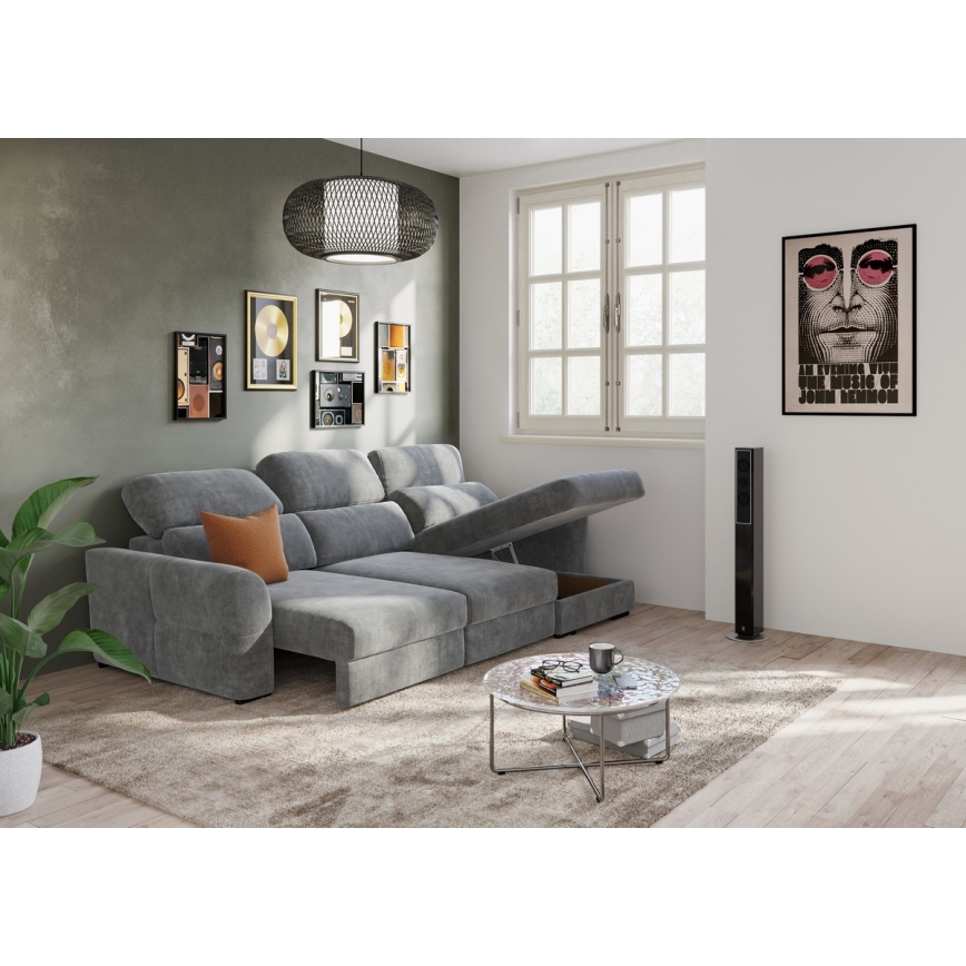 Uniwersalny rozkładana sofa narożna z miejscem do przechowywania TRENTO szary