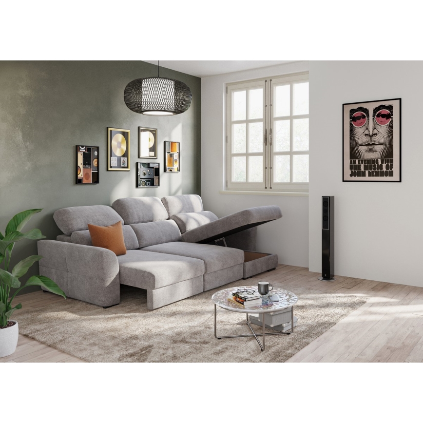 Uniwersalna rozkładana sofa narożna z miejscem do przechowywania TRENTO taupe
