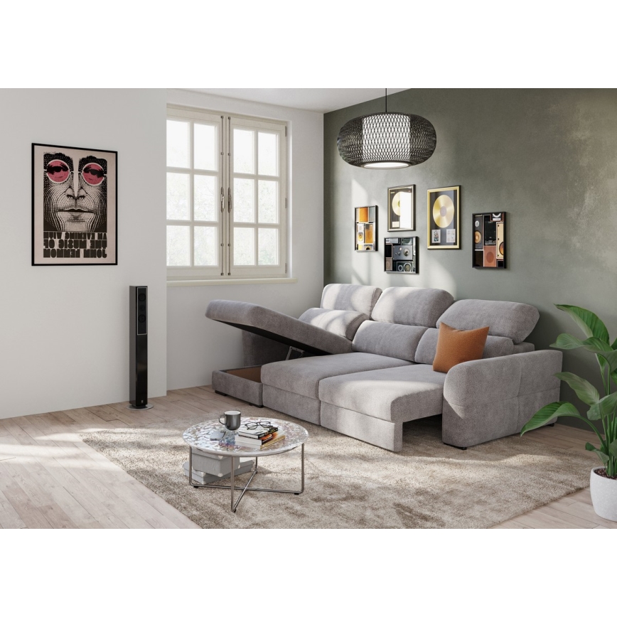 Uniwersalna rozkładana sofa narożna z miejscem do przechowywania TRENTO taupe