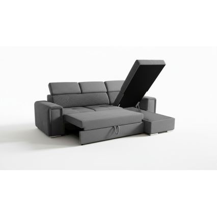 Uniwersalny narożnik rozkładany w kształcie L z pojemnikiem SALVADA ciemnoszary