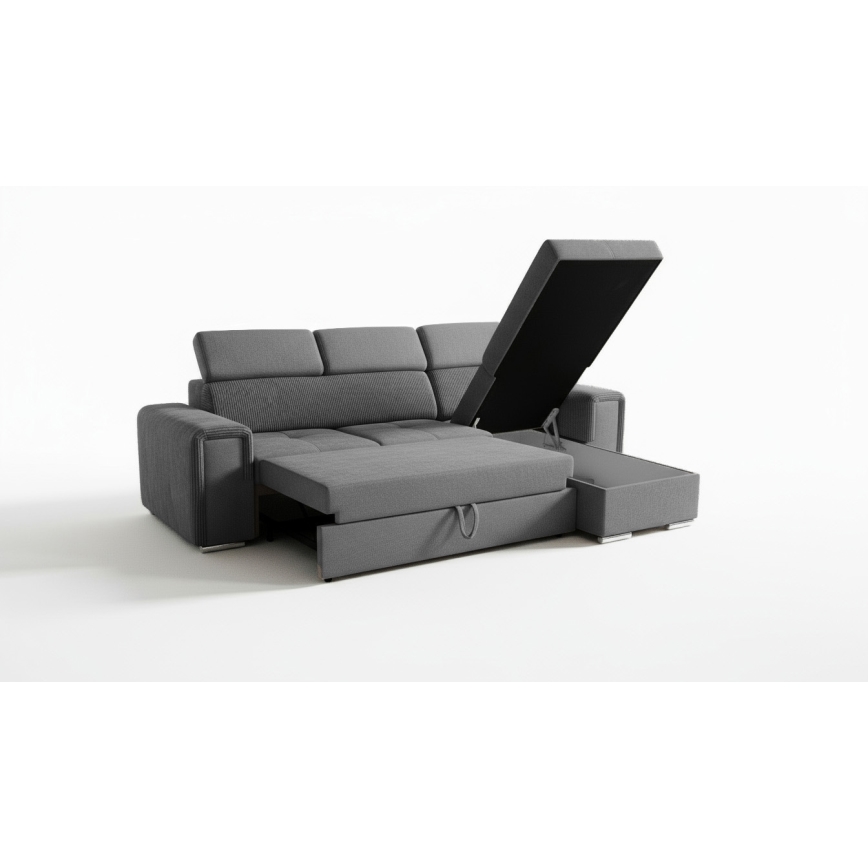 Uniwersalny narożnik rozkładany w kształcie L z pojemnikiem SALVADA ciemnoszary