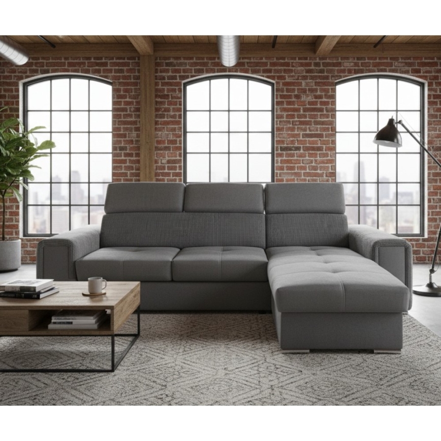 Uniwersalny narożnik rozkładany w kształcie L z pojemnikiem SALVADA ciemnoszary