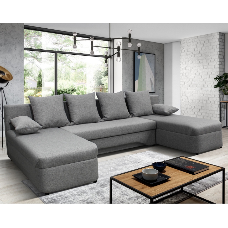 Uniwersalny narożnik rozkładany w kształcie U ALMEIDA z pojemnikiem, szary