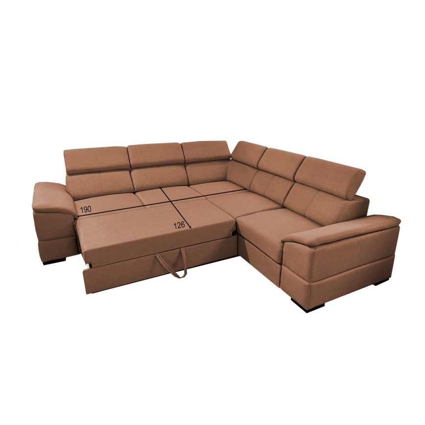 Uniwersalny rozkładany narożnik z pojemnikiem GRANADA, brązowy