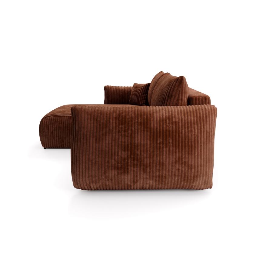 Uniwersalny rozkładany narożnik z pojemnikiem na pościel w układzie L FRIDA, brązowy