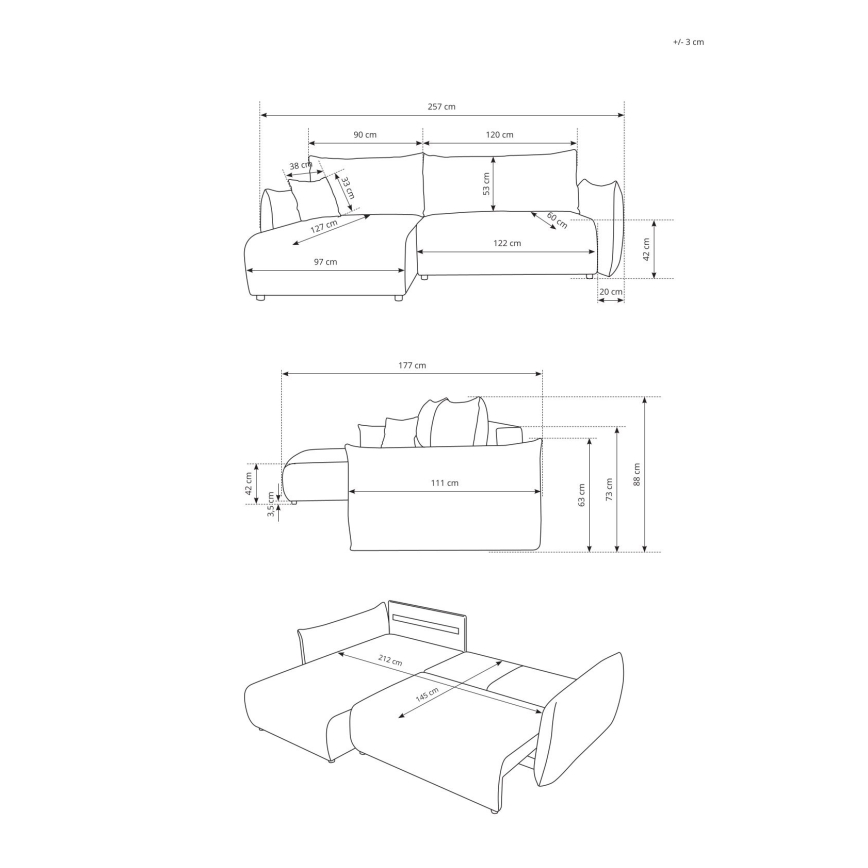 Uniwersalny rozkładany narożnik z pojemnikiem na pościel w układzie L FRIDA, brązowy