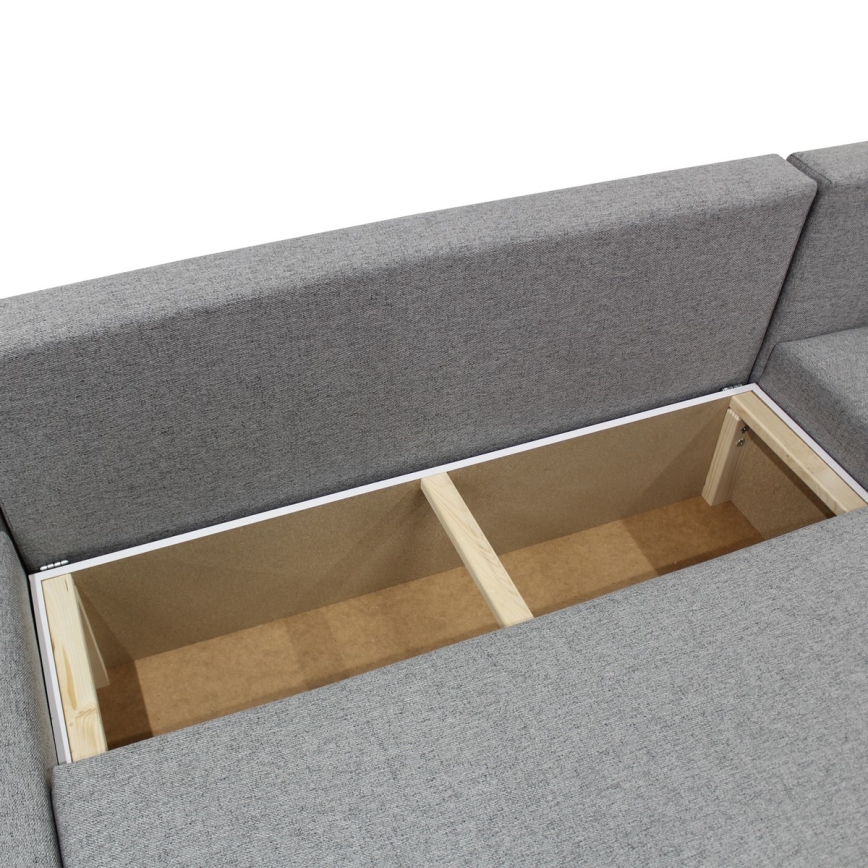 Uniwersalny narożnik rozkładany w kształcie U ALMEIDA z pojemnikiem, szary