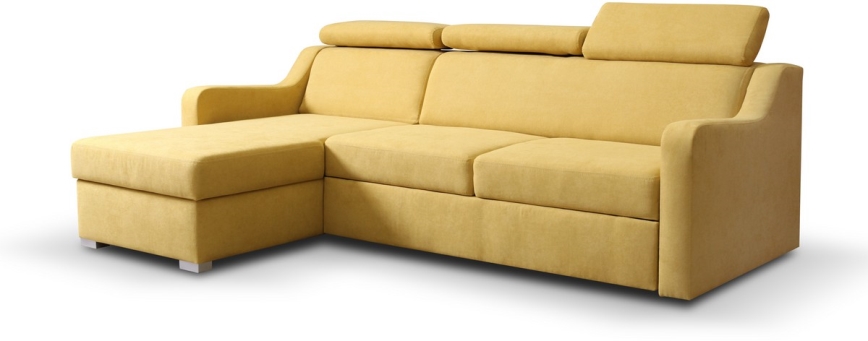 Uniwersalny rozkładany narożnik z pojemnikiem na pościel PORTO w kolorze żółtym