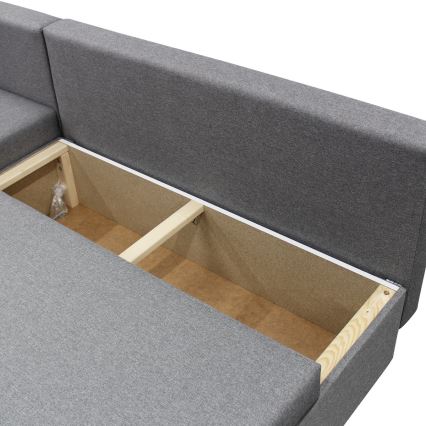 Uniwersalny narożnik rozkładany z funkcją spania i pojemnikiem w kształcie litery L ALMEIDA — szary