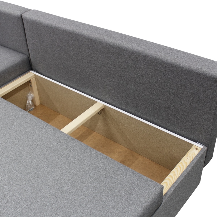 Uniwersalny narożnik rozkładany z funkcją spania i pojemnikiem w kształcie litery L ALMEIDA — szary