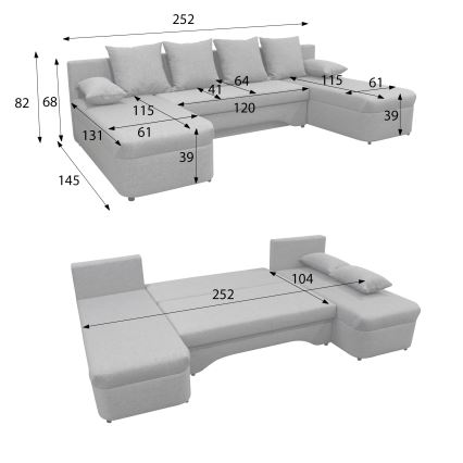 Uniwersalny, rozkładany narożnik z pojemnikiem w układzie U ALMEIDA antracyt