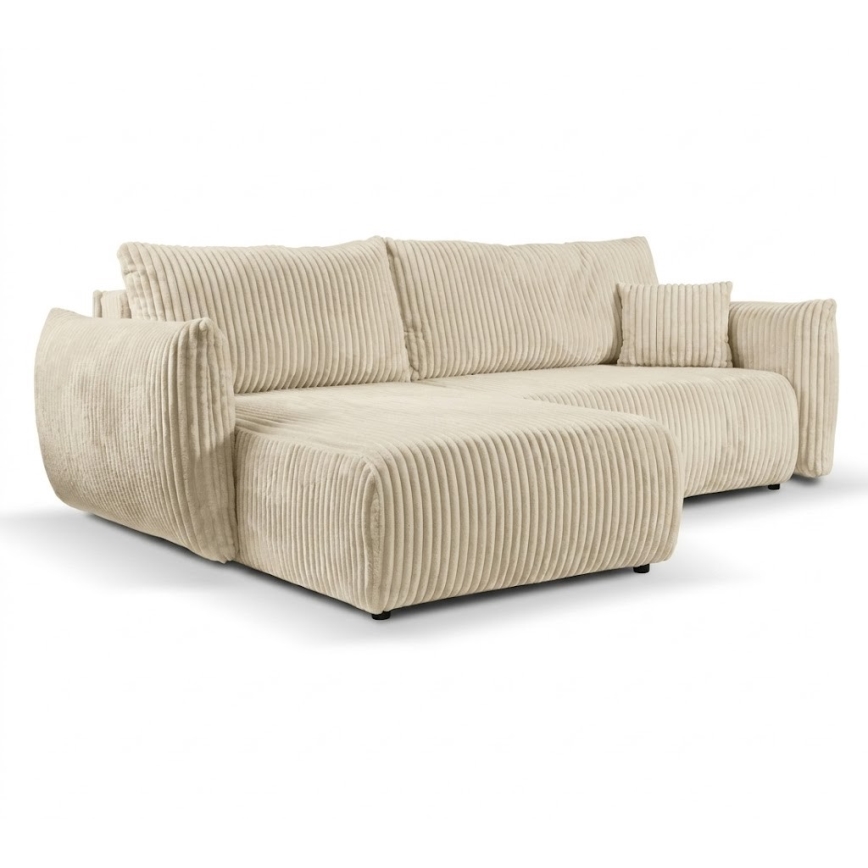 Uniwersalna rozkładana narożna sofa w kształcie L z pojemnikiem FRIDA kremowa