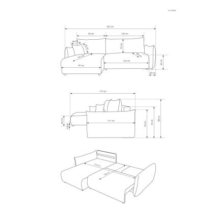 Uniwersalna rozkładana narożna sofa w kształcie L z pojemnikiem FRIDA kremowa