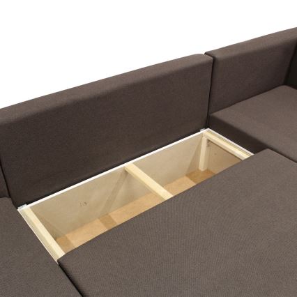 Uniwersalny, rozkładany narożnik z pojemnikiem w kształcie U SEYA — brązowy