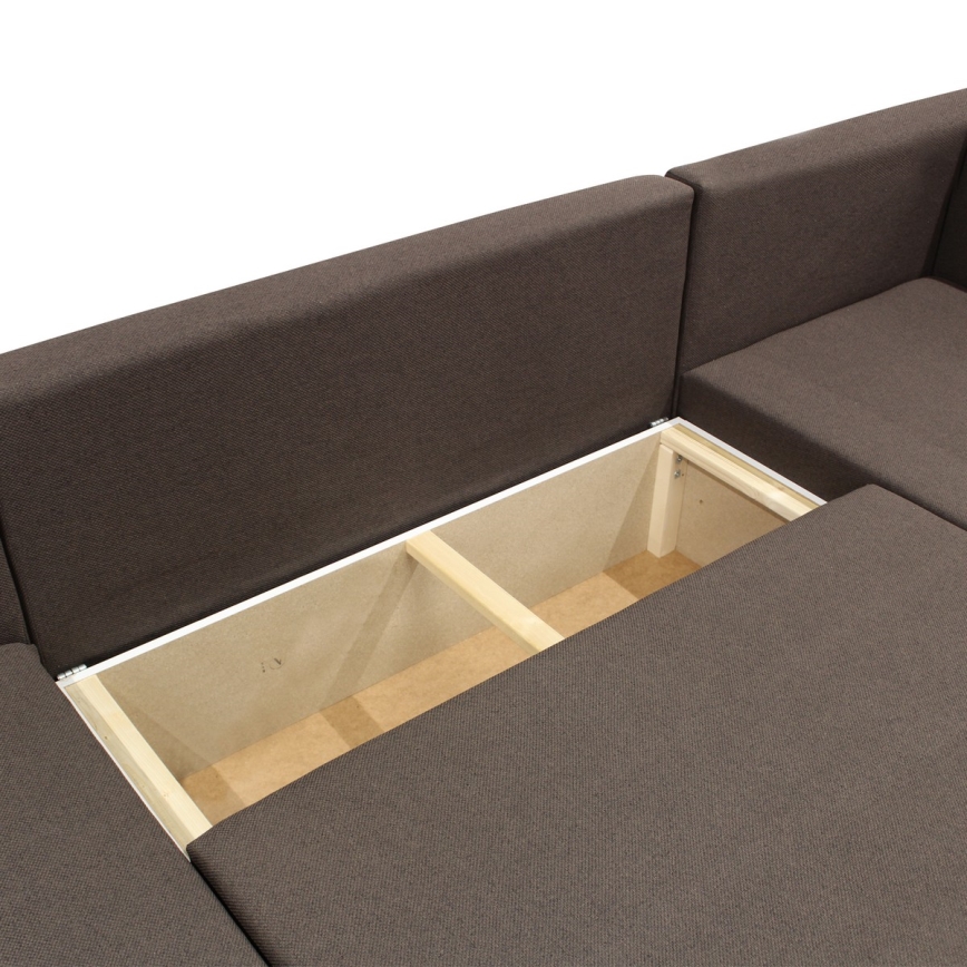 Uniwersalny, rozkładany narożnik z pojemnikiem w kształcie U SEYA — brązowy