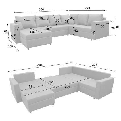 Uniwersalny, rozkładany narożnik z pojemnikiem w kształcie U SEYA — brązowy