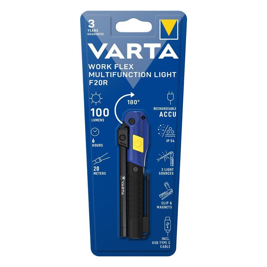 Varta 18649101401 - LED Ładowalna latarka WORK FLEX F20R LED/5V IP54