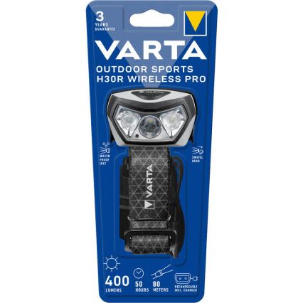 Varta 18650101401 - Regulowana jasność LED czołówka z ładowaniem bezprzewodowym OUTDOOR SPORTS LED/5V 1800 mAh IPX7