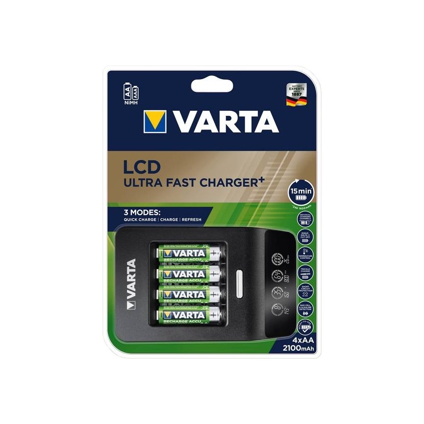 Varta 40084  - LCD Inteligentny ładowarą ULTRA FAST+  4xNiMH AA 2100 mAh 230V