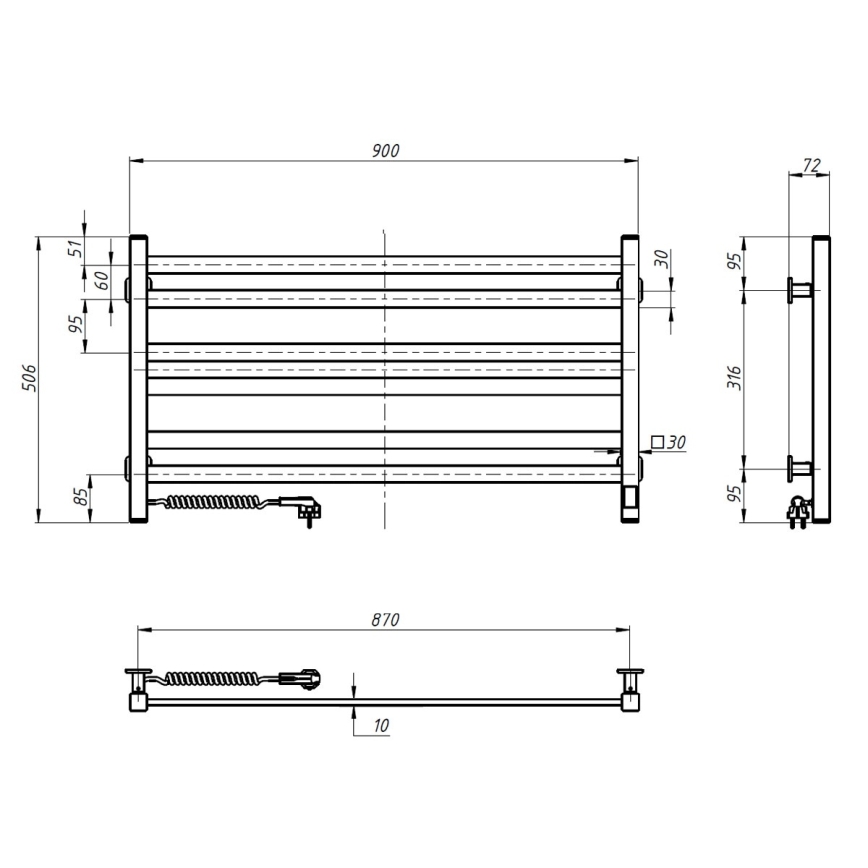 Vertaduro - Elektryczny suszacz na ręczniki z termostatem AVA 181W/230V 50x90 cm IP44 biały lewy