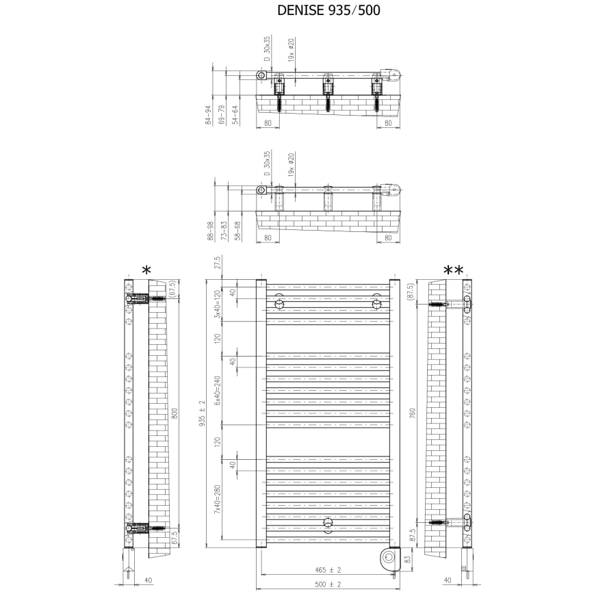 Vertaduro - Grzejnik łazienkowy z termostatem DENISE 400W 94x50 cm czarny